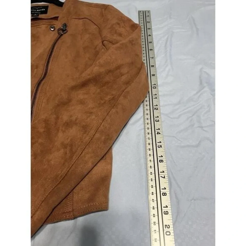 Haute Monde Faux Suede Moto Woman's Sz Large Brown Full Zip Jacket - Picture 7 of 9